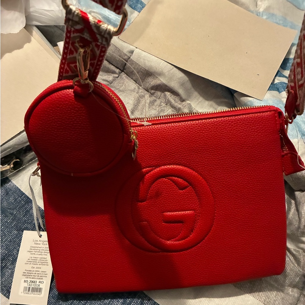 Red Crossbody Bag with Coin Pouch